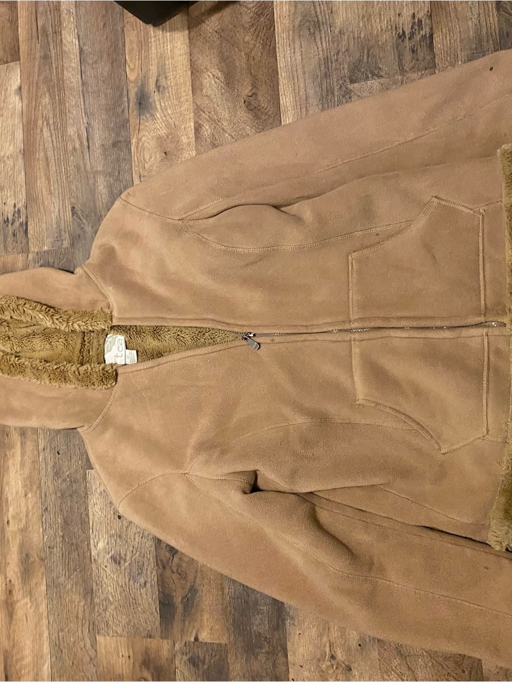 GreenTea Kids Hooded Faux-Suede Puffer Jacket in Tan
